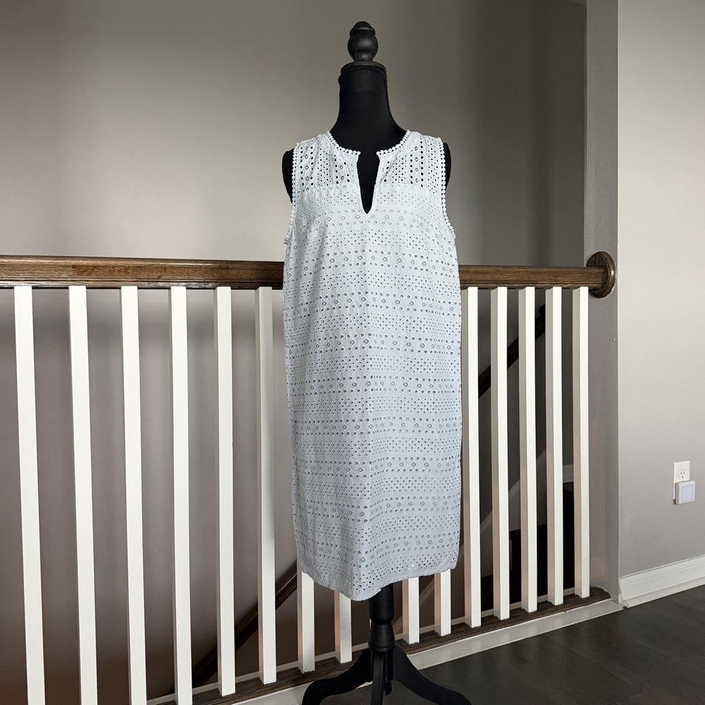 Ann Taylor Loft Eyelet Shift Preppy Dress Sz 6 Blue‎ Coquette Cottage Feminine
